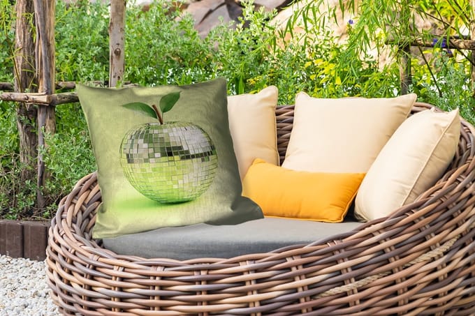 Sierkussen Buiten - Groen - Disco - Decoratie - Appel - 60x60 cm - Weerbestendig