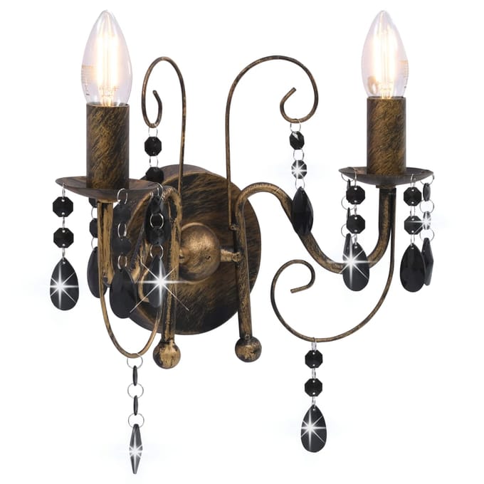 Wandlamp met Kralen Antiek Zwart 2 * E14 Lampen