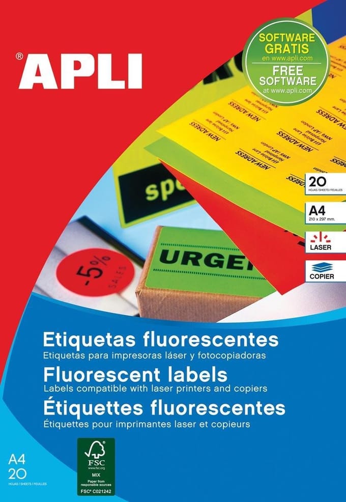 Stickers/etiketten Apli 99,1 x 67,7 mm Geel A4 20 Lakens