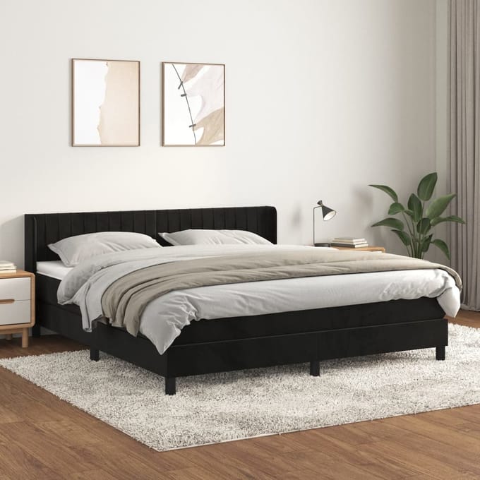 vidaXL - Boxspring - met - matras - fluweel - zwart - 180x200 - cm