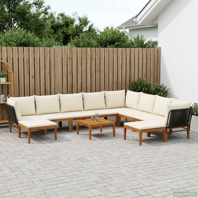 vidaXL - 11 - st - Massief - acaciahout - & - touw - Naturel