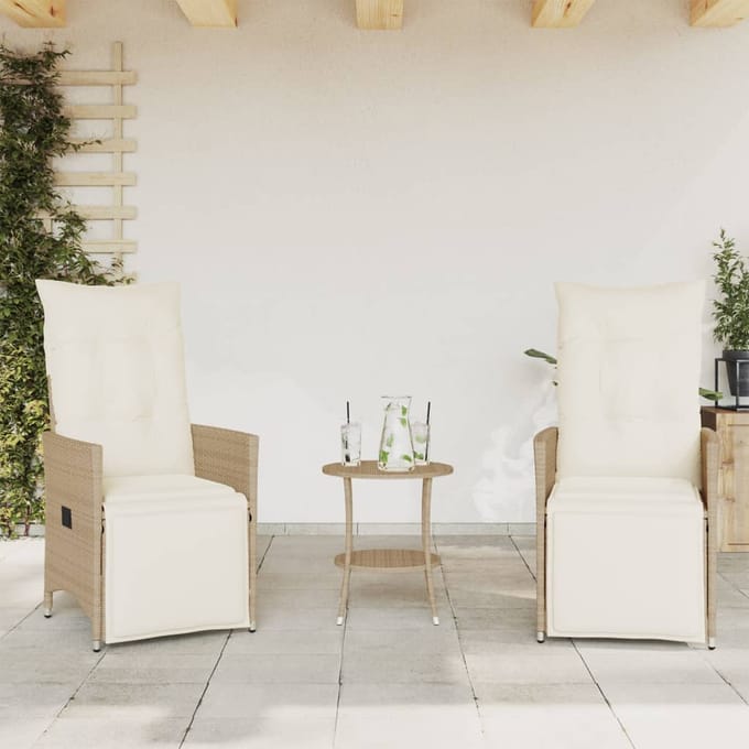 vidaXL - 3-delige - Bistroset - met - kussens - poly - rattan - beige