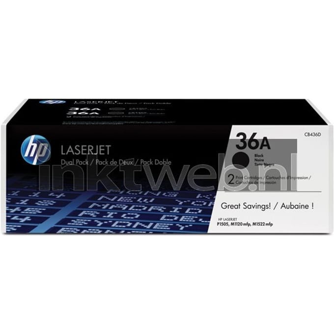 Tonercartridge hp cb436ad 36a zwart 2x