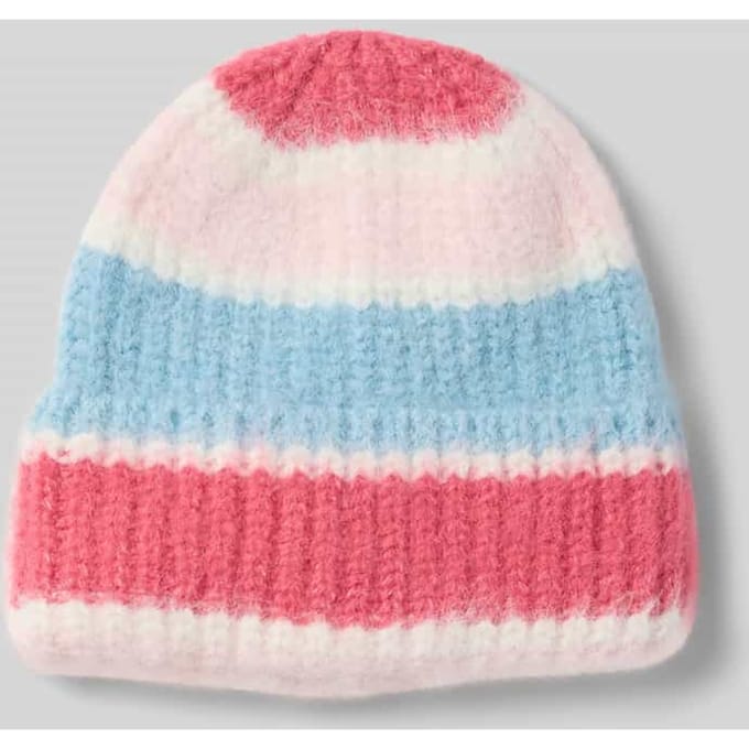 Tom Tailor - Beanie muts met streeppatroon - Maat ONESIZE - pink blue knit stripe