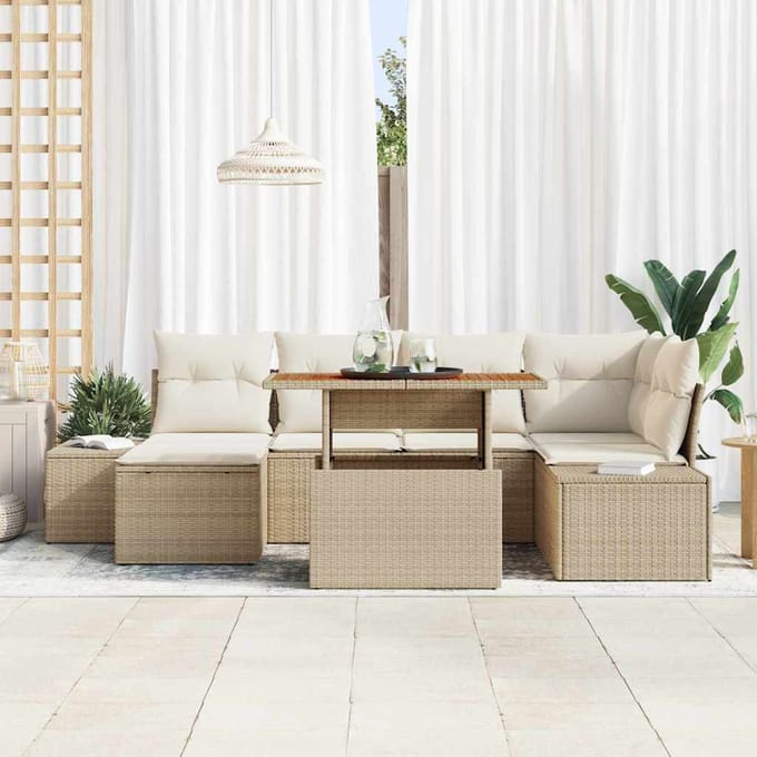 vidaXL - Tuinbank - Set - 7 - st - Beige - en - Crème