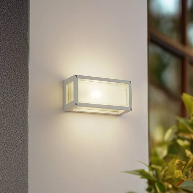 Lucande - Wandlamp buiten - 1licht - Aluminium, glas - H: 12.5 cm - E27 - wit, melkglas