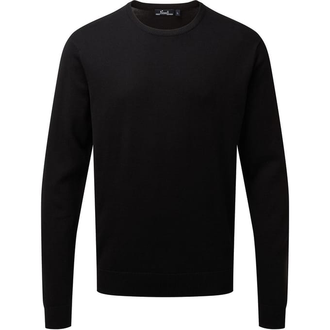 Premier Heren gebreid katoenen crew neck sweatshirt (Zwart)