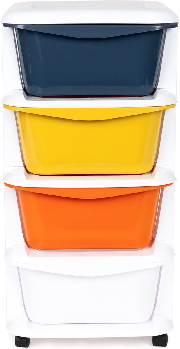 Organizer - 74x35,5x36cm - 4 lades - wit, blauw, geel, oranje