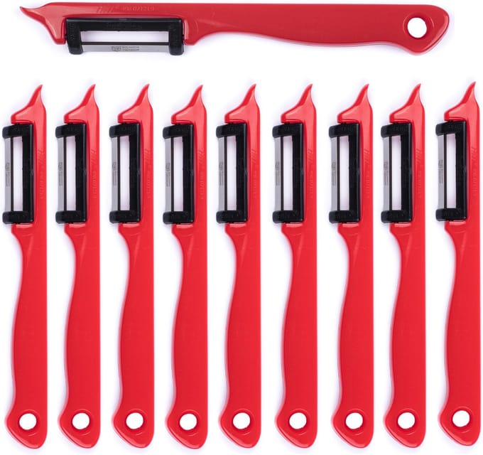 Solingen Dunschiller Enkel Mes – voor Fruit- en Groenteschiller – Kunststof – Rood – 10 stuks
