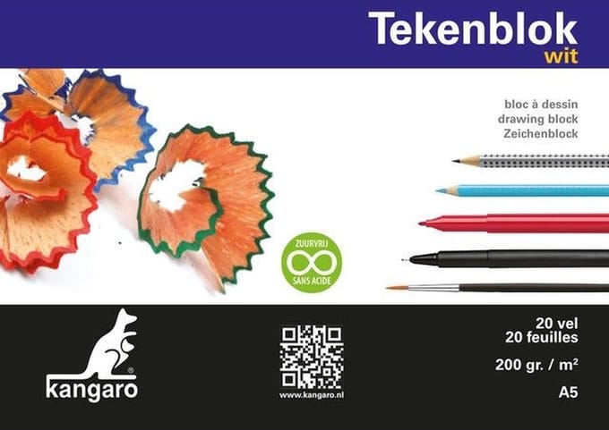 Kangaro tekenblok A5 - 200 grams - 20 vel - wit - schetsblok