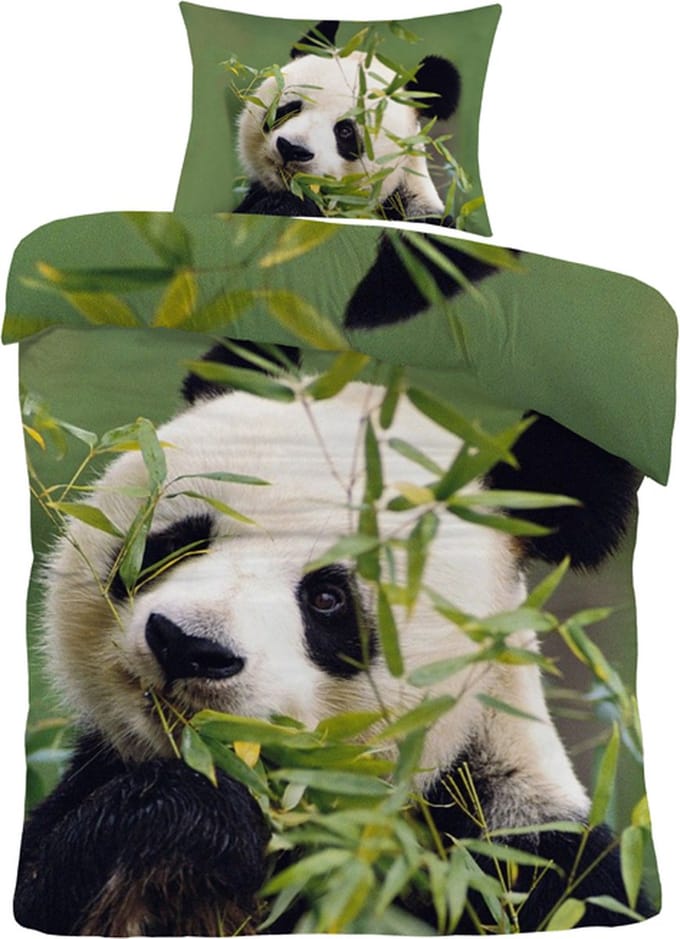 iSleep Dekbedovertrek Panda - Eenpersoons - 140x200/220 cm - Groen