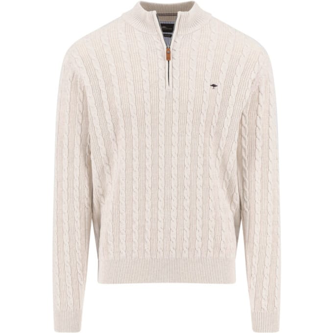 Fynch Hatton - Half zip trui - Heren - L - Gebroken wit - Katoen - 1512-226