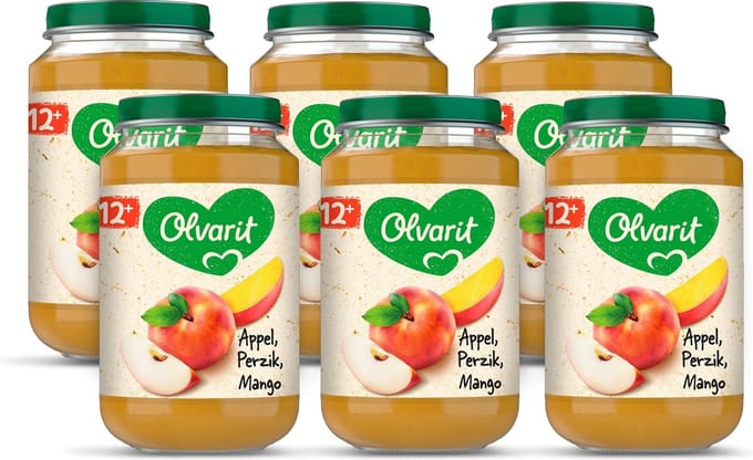 Olvarit Fruithapje 12+ Maanden – Appel Perzik Mango- 6 x 200g