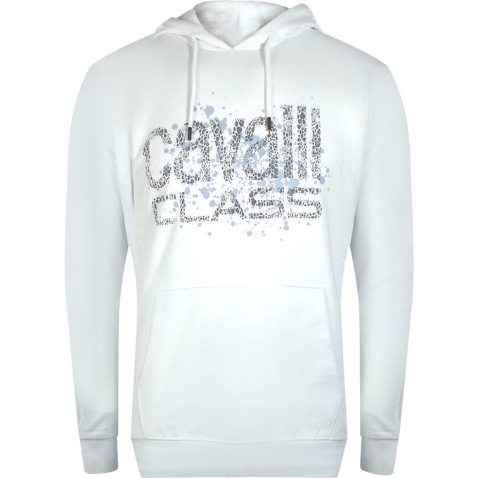 Cavalli Class Gebarsten Gespoten Logo Off White Hoodie