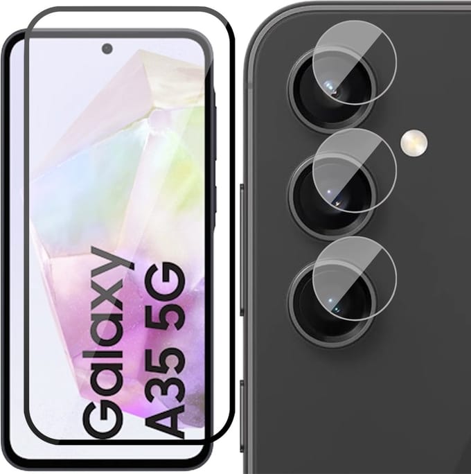 Screenprotector & Camera geschikt voor Samsung Galaxy A35 - Volledig Dekkend Glas