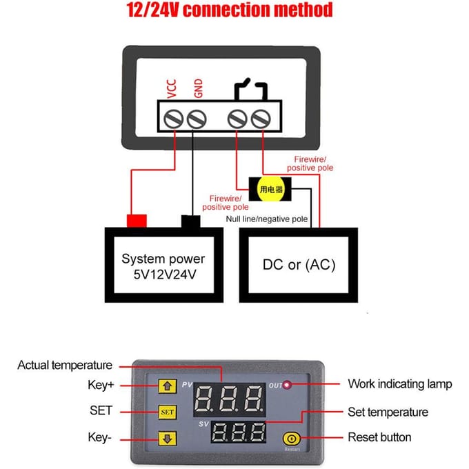 3230 Temperatuurregelaar Digitaal Display Thermostaatmodule Temperatuurregelschakelaar Micro Verwarming Koeling black