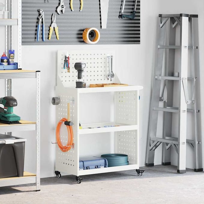 vidaXL - Gereedschapswagen - Wit - 65 - x - 35 - x - 111 - cm - Koudgewalst - staal
