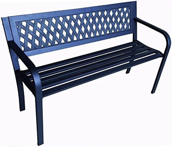 Houten tuinbank met stalen frame en rugleuning