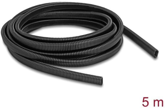 Delock Plastic cable protection conduit in oval shape flexible 13.6 x 6.3 mm - length 5 m black
