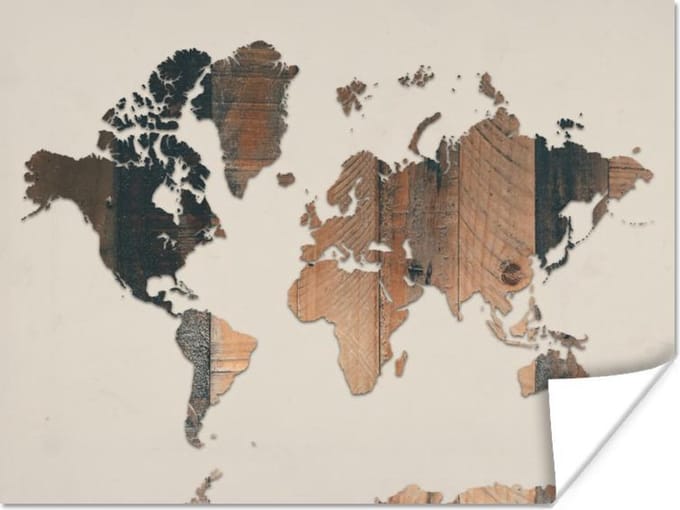 Wereldkaarten - Wereldkaart - Hout - Plank - 80x60 cm