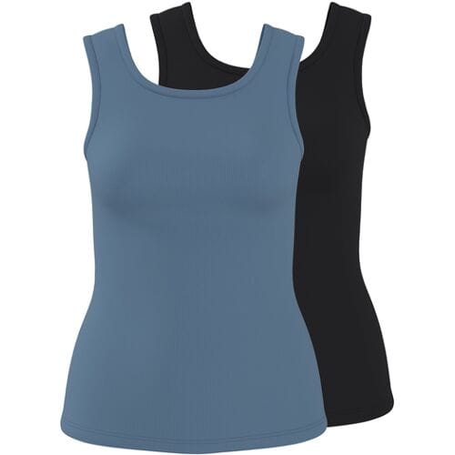 ESMARA Set van 2 geribde dames tops (Zwart/blauw, S (36/38))