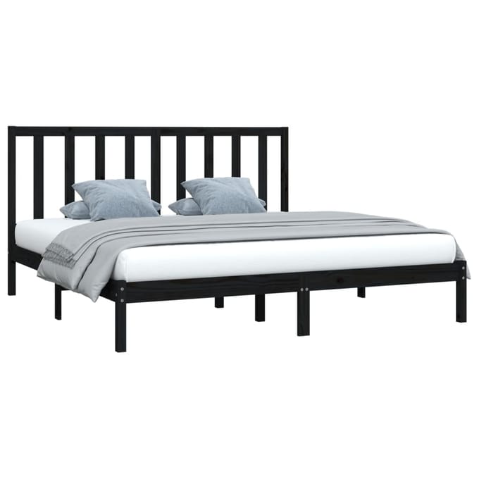 vidaXL - Bedframe - massief - grenenhout - zwart - 200x200 - cm