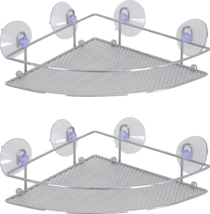 MSV doucherekje/badkamerrekje - 2x - hoek-model - zilver - 27 x 17 cm - metaal