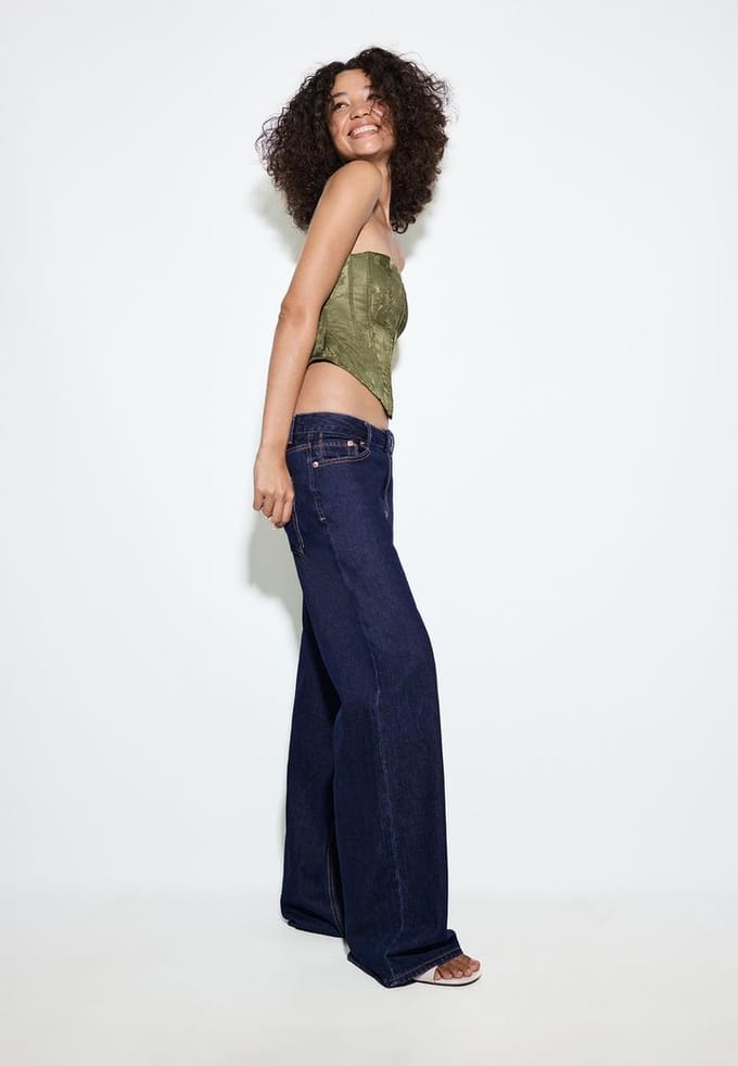 Stradivarius D91 jeans low-rise wide leg  OVERGEVERFDE DENIM WASSING 34