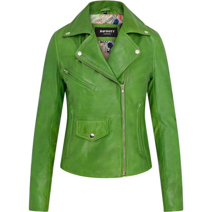 Dames Apple Green Classic Brando Biker leren jack - Broome