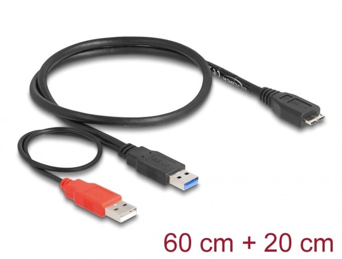 Delock - USB 3.0 Data/Voeding kabel - Zwart - 0.2 meter