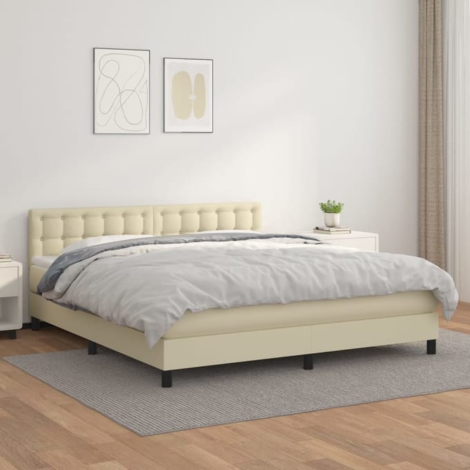 vidaXL - Boxspring - met - matras - kunstleer - crèmekleurig - 180x200 - cm