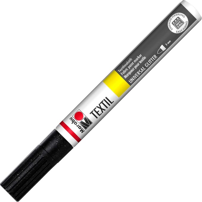 Textiel Pen - Stift Glitter - Creatief Versieren - 3mm Tip - 1 Stuk - Zwart