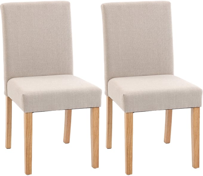 HOMCOM Eetkamerstoel-Linnen (polyester), schuim, rubberboomhout-56L x 46B x 88H cm-Crème
