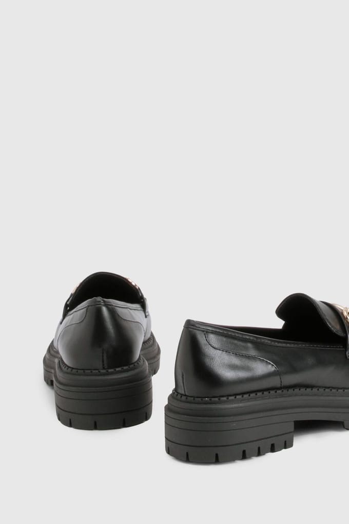 boohoo Dames Chunky Ketting Loafers | Black | Maat: 8