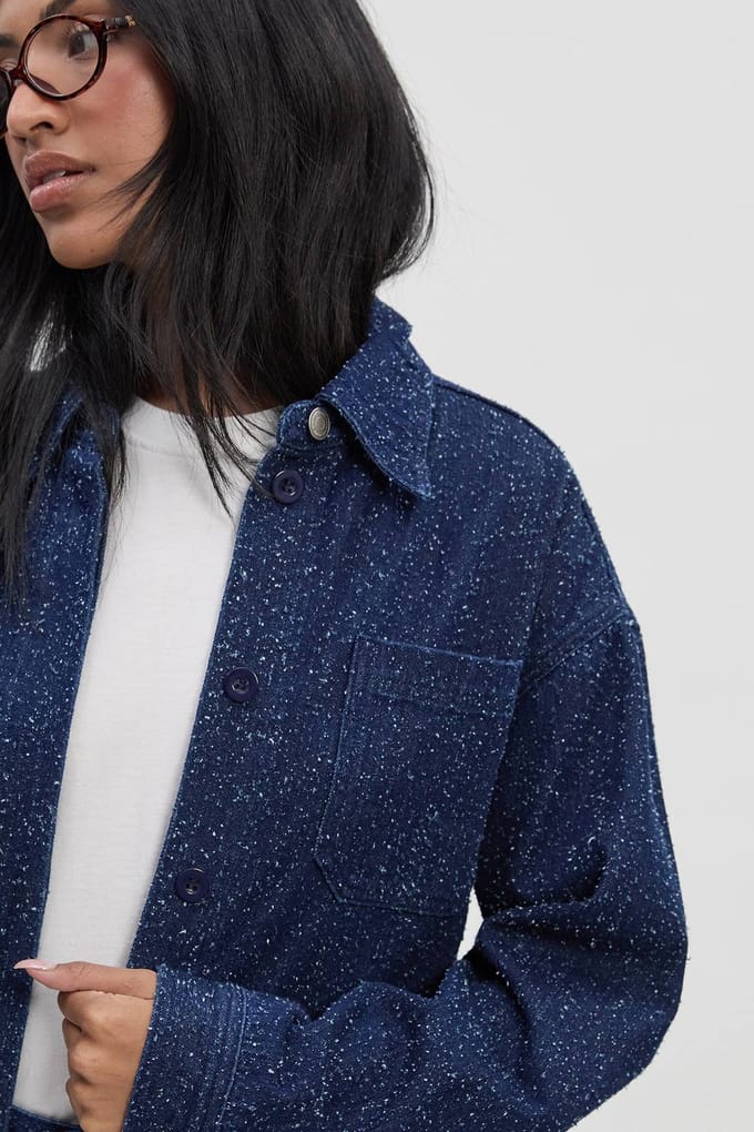 boohoo Dames Boucle Denim Shacket | Indigo | Maat: 40