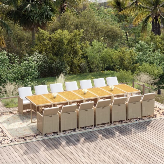 vidaXL - 15-delige - Tuinset - met - kussens - poly - rattan - beige