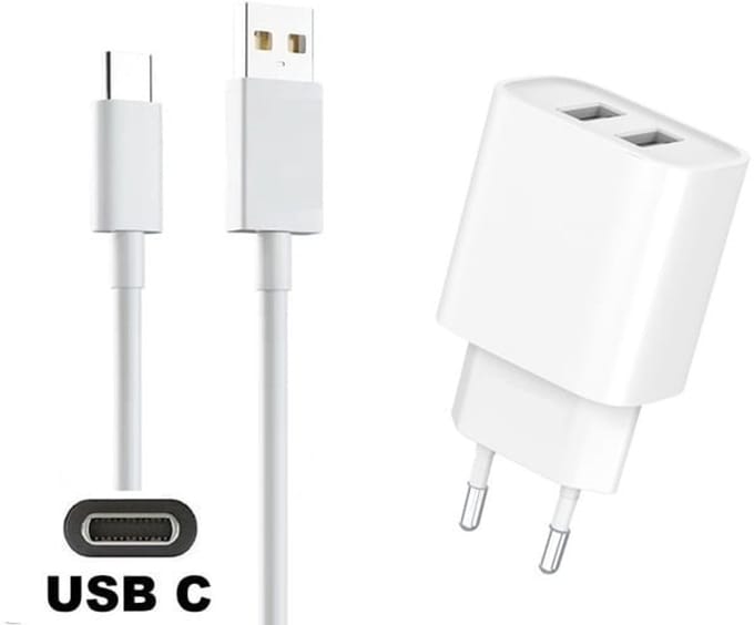 OneOne 2.4A lader met 2 poorten + 1,0m sterke USB C kabel. Oplader adapter past op BlackBerry DTEK60, Evolve, Evolve X, Key 2, Key 2 LE, KEYone, Mercury, Motion /