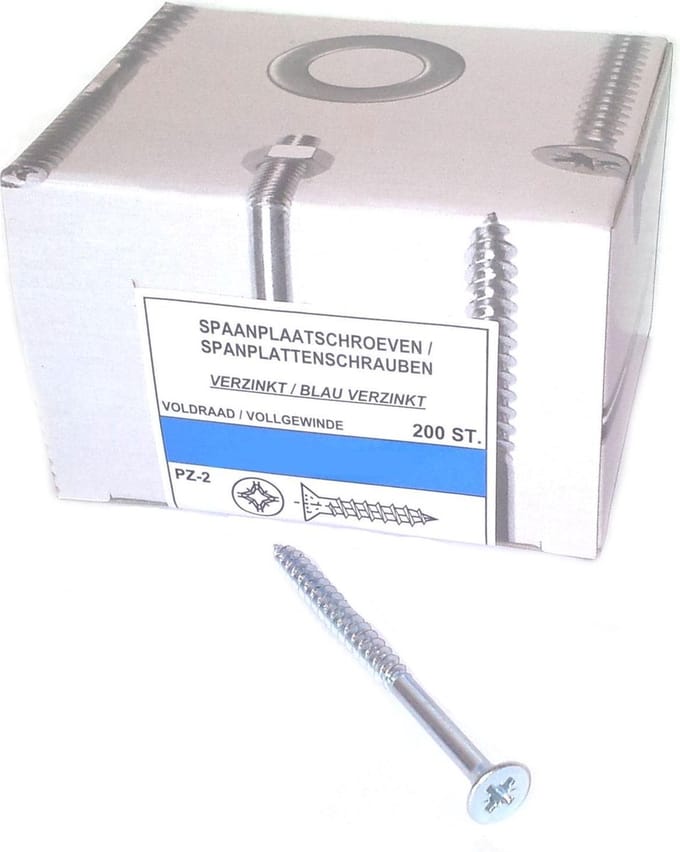 Spaanplaatschroef - Pozidrive 2 - 5,0 x 80mm - Deeldraad - Verzinkt (200 stuks)