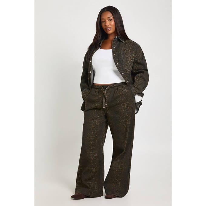 boohoo Dames Plus Leopard Jeans met Elastische Taille | Luipaardprint | Maat: 44