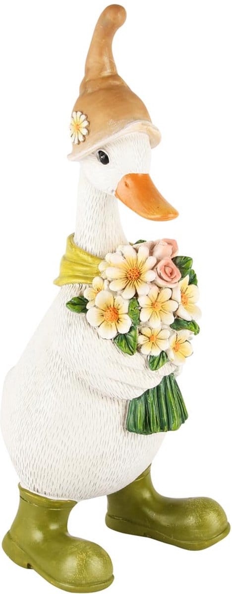 Dekoratief | Eend staand m/bloemen, resina, 12x14x32cm | A250557