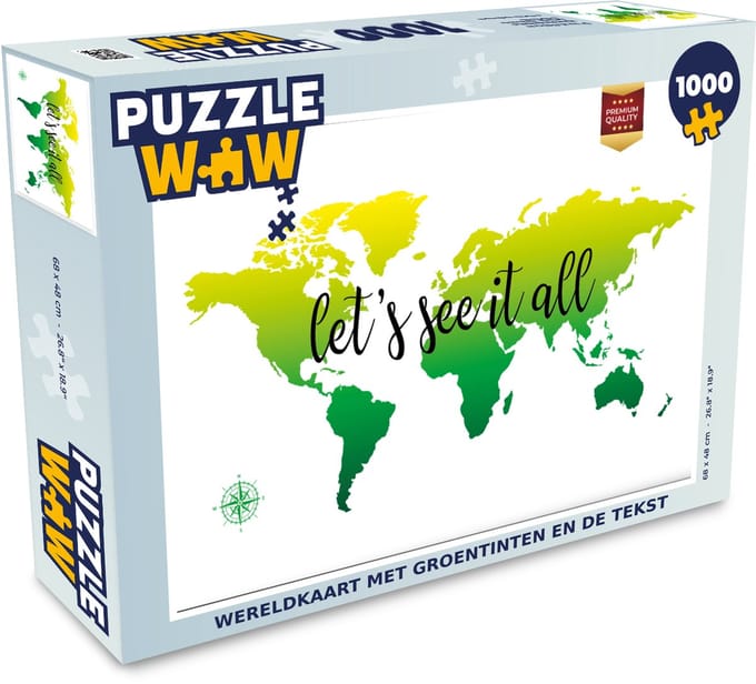 Puzzel Wereldkaart - Groen - Kompas - Legpuzzel - Puzzel 1000 stukjes volwassenen