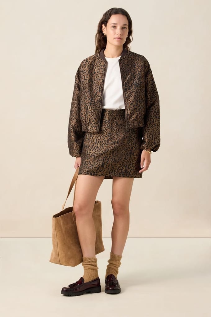 Sissy-Boy - Donkerbruine jacquard rok met leopard print
