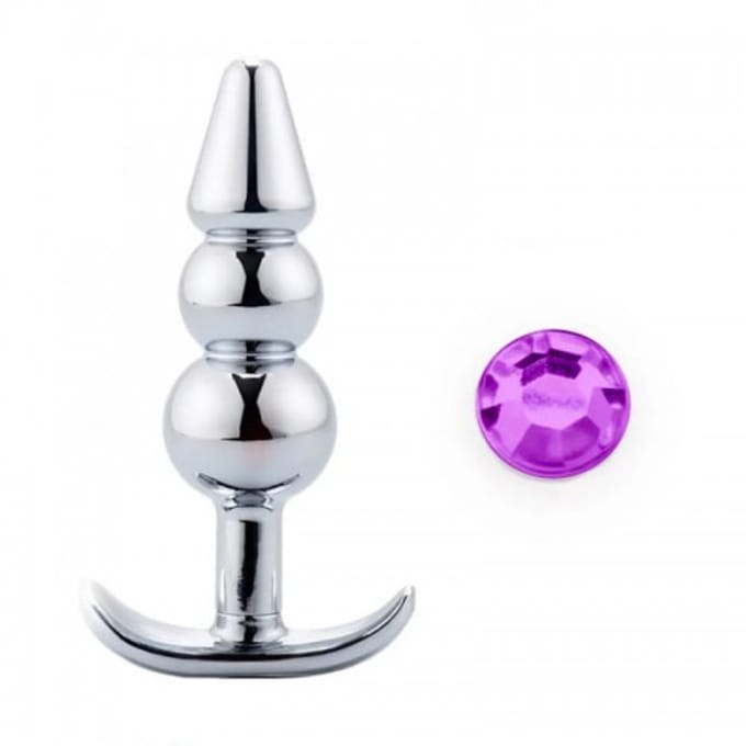 Nooitmeersaai - Buttplug met paars kristal - Metaal - Zilver - 28-105mm