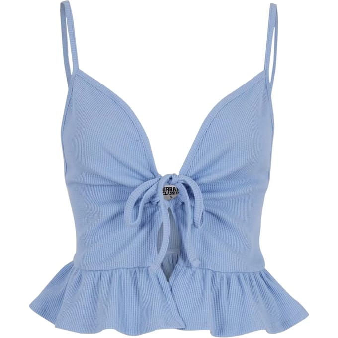 Urban Classics - Waffle Pique Ruffle Mouwloze top - L - Blauw