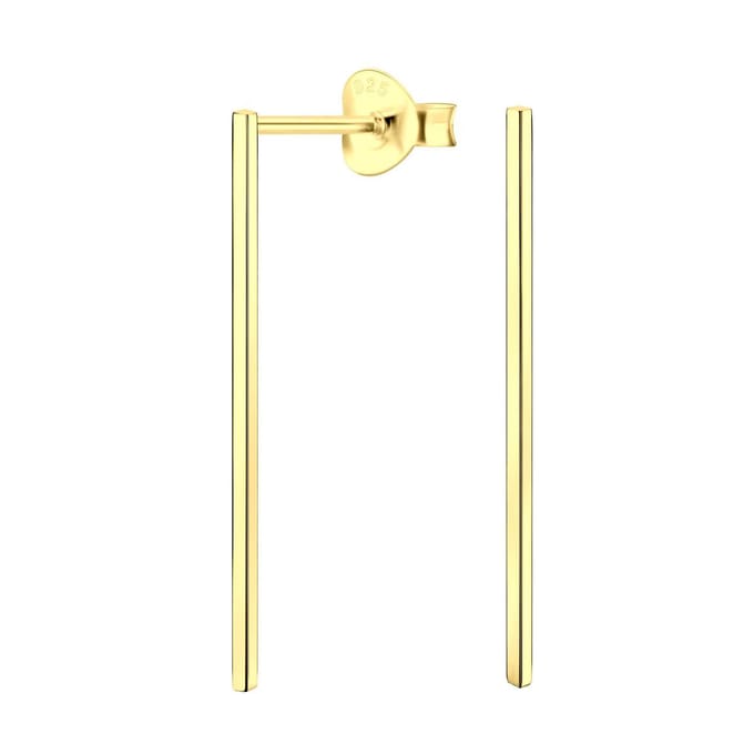 Joy|S - Zilveren bar/ Staaf oorbellen - 1 x 25 mm - gold plated