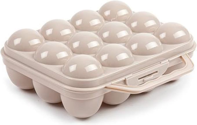 Plasticforte Eierdoos - koelkast organizer eierhouder - 12 eieren - taupe - kunststof - 20 x 18,5 cm