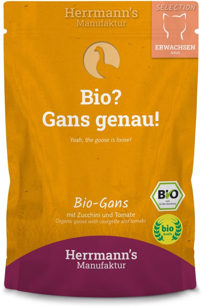 Herrmann's Bio Selection kat Gans met courgette 100 gr. - per 12 stuks