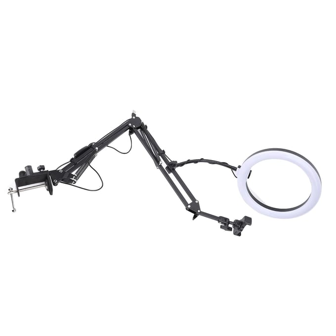 Overhead Ringlamp met Telefoonclip Verstelbare Desktop Ringlamp voor Schoonheid Make-up Nagelkunst Live white