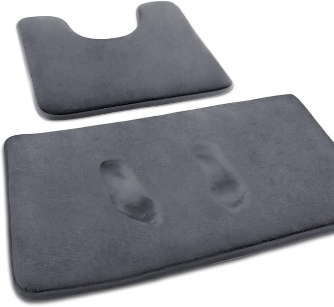 Badmat set van 2 - Antislip en absorberend - Grijs - Traagschuim