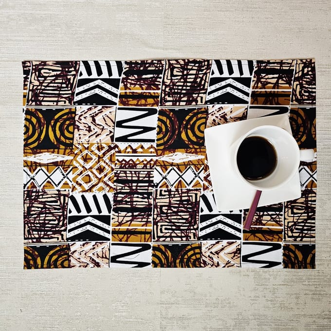 Placemats Set van 4 | 100% Katoen Geweven 32x42cm | ''Mudcloth'' geïnspireerde Wasbare Boho Stoffen Placemats